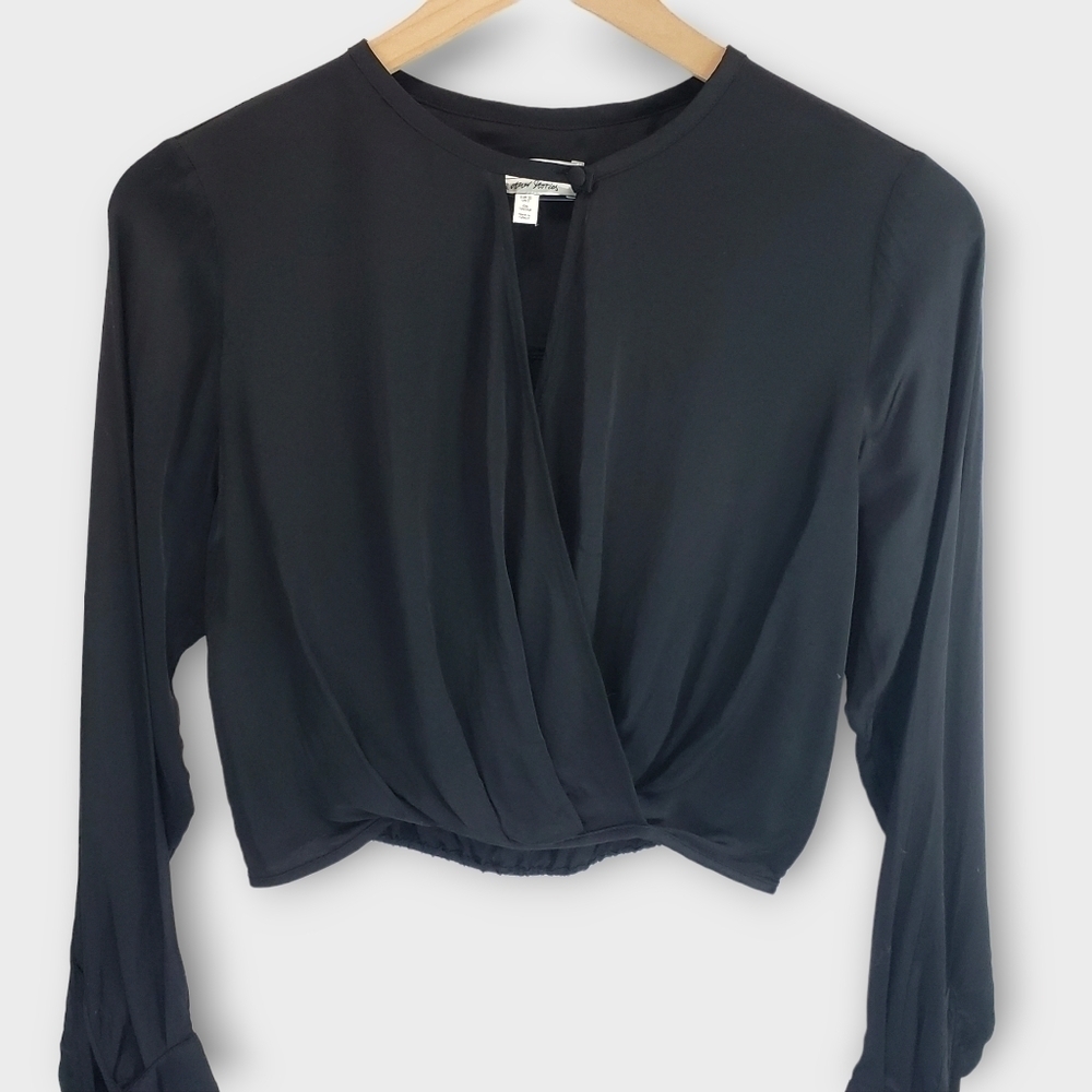 Other Stories Black Surplice Crop Top Size 2